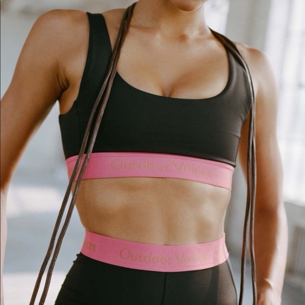 Outdoor Voices Smooth Scoop sports bra in rose/black OV sports band S